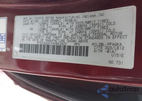 2004 Toyota Sienna Xle Limited z USA, uszkodzony, nr VIN 5TDZA22CX4S043822